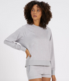 Front view of the Vuori Long Sleeve Halo Crew in Pale Grey Heather