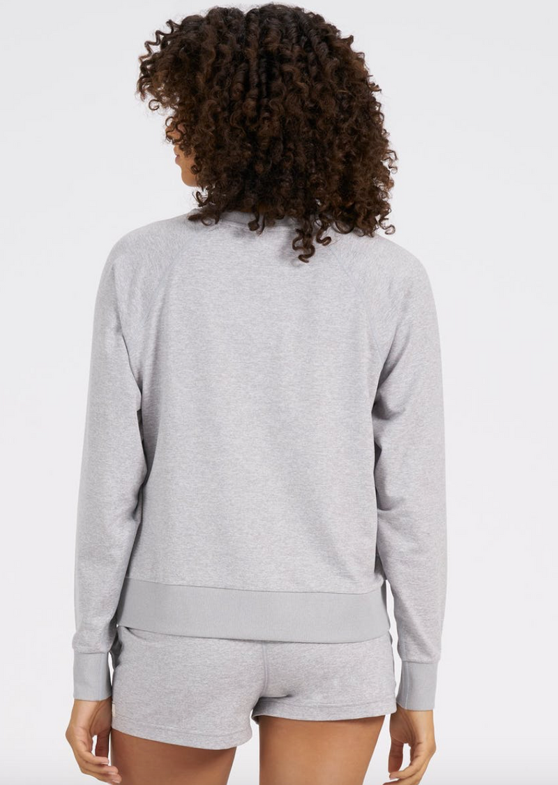 Back view of the Vuori Long Sleeve Halo Crew in Pale Grey Heather